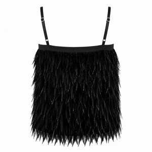 Bebe Feather Trim Camisole Women Small Black‎ Good Silk Blend Glam Keyhole Back